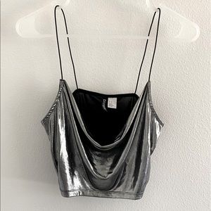 Metallic silver crop tank
